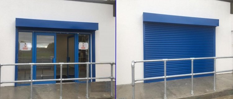 Lowe Group CFC Stadium Renovation Kingsmeadow Entrance With and Without Shutters